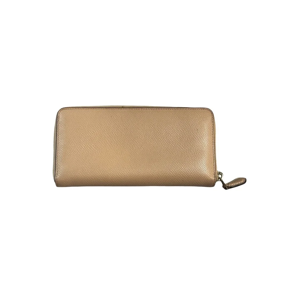 Coach Accordion Zip Wallet Crossgrain Leather Beige Tan OS